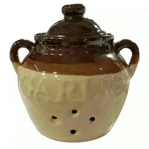 Vintage Stone Pottery Cottage Core Garlic Holder